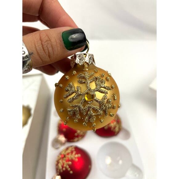 VTG Glitter Glass Ornaments Lot of 11 Round Sphere Gold Red Bulb Balls Holiday - Picture 7 of 11